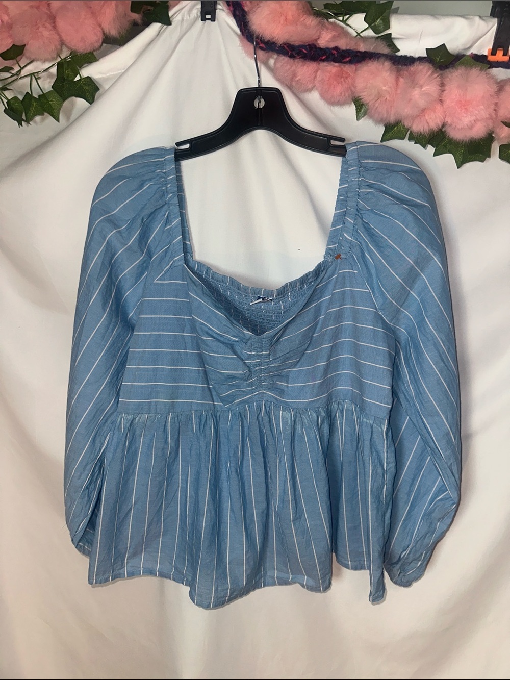 Old Navy Light Blue Striped Peasant Blouse